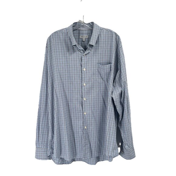 Peter Millar Blue Check Long Sleeve Button Up Shirt Collar Sz XL - Picture 1 of 5